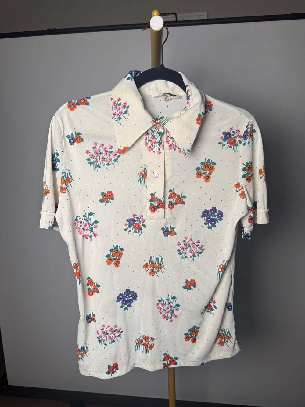 Vintage NPC Fashions Short Sleeve Polo Shirt Floral Print